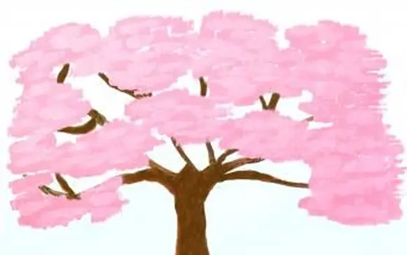 Pintura em aquarela da árvore de cerejeira pintada à mão