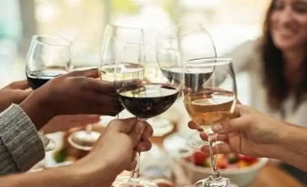 Grupo de personas haciendo un brindis en una mesa de comedor
