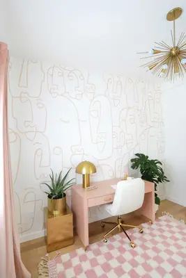 accent wall of wallpaper in office