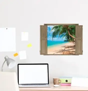 껍질 & 스틱 벽 데칼 창보기 해변