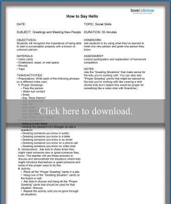 Unterrichtsplan für elementare soziale Fähigkeiten - Wie man Hallo sagt