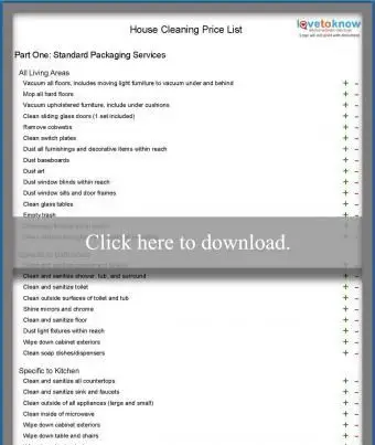 Télécharger une liste de prix de nettoyage de maison