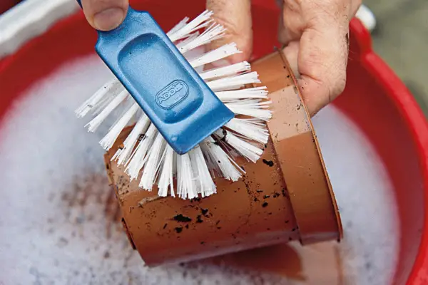 Washing plastic pots to reuse