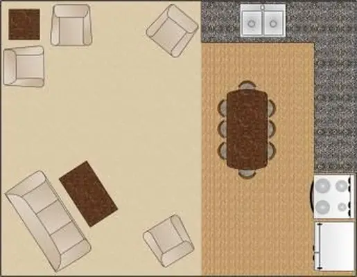 対角線上のリビングルームの配置