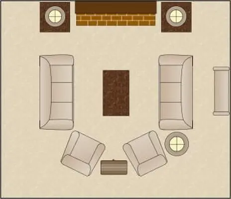 対称的なリビングルームの配置