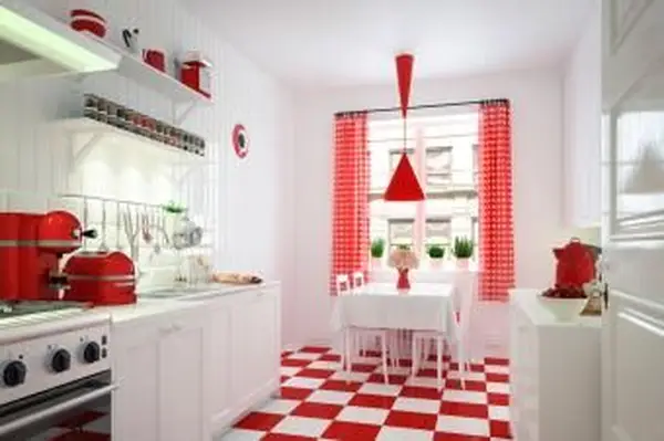 체리 레드 체크 주방 장식