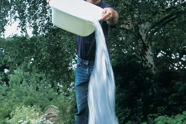 Using grey water from the washing up bowl to water the garden