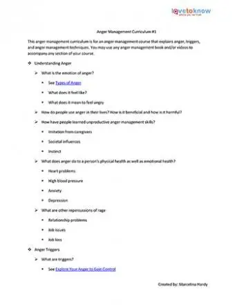 印刷可能な怒り管理カリキュラム