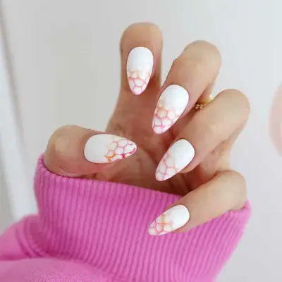 snakeskin pink and orange nails