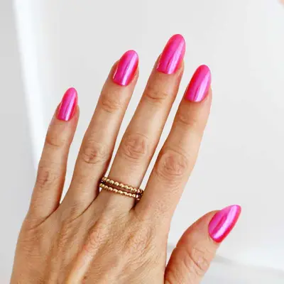 hot pink barbie chrome nails manicure