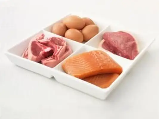 계란, 돼지 고기, 연어, 스테이크