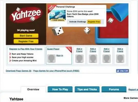 pogo.comのYahtzeeゲームのスクリーンショット