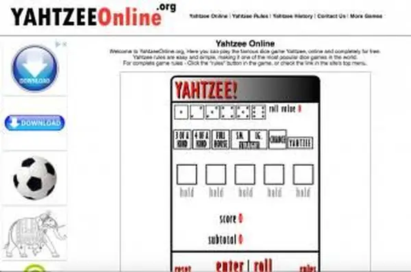 yahtzeeonline.orgのYahtzeeゲームのスクリーンショット