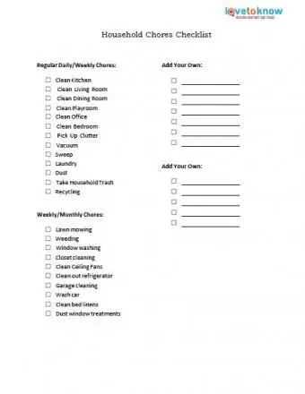 lista de verificação de tarefas domésticas para impressão