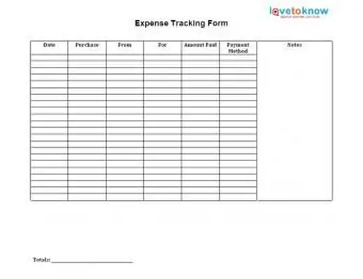 formulário de rastreamento de despesas comerciais