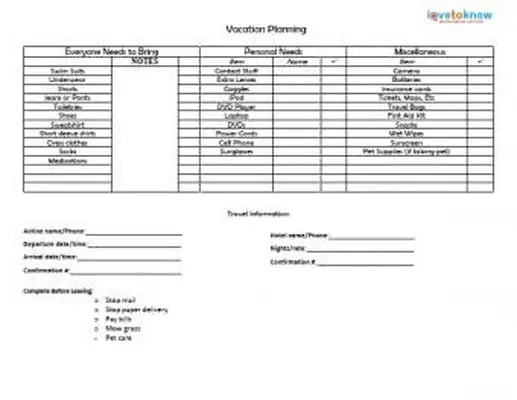 lista de verificação de planejamento de férias para impressão