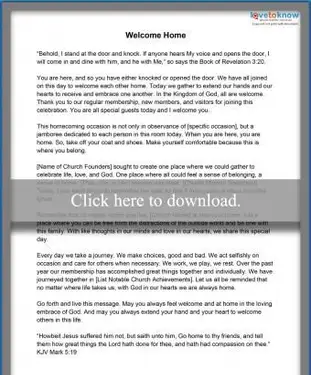 교회 귀향 환영 연설 샘플