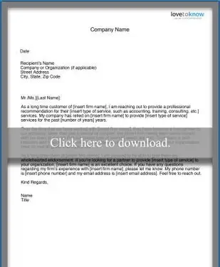 List polecający biznes dla firmy