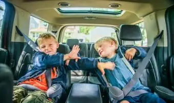 Brüder kämpfen im Auto