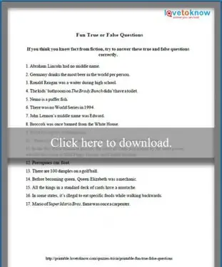 인쇄 가능한 참 및 거짓 질문