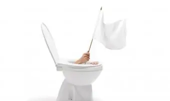 便器から出てくる白い旗の手