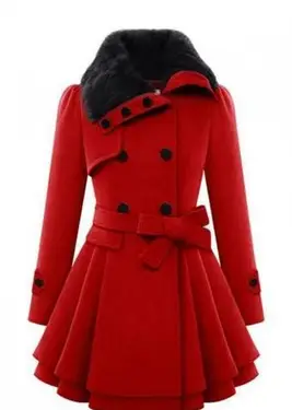 Gabardina de lana con doble botonadura y solapa de piel sintética Zeagoo