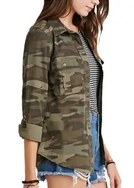 haoduoyi Femmes Militaire Camouflage Veste Denim Manteau