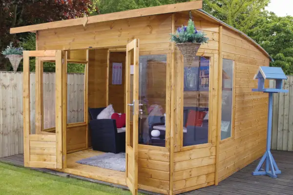 Contemporary Curved Roof Summer house with Double Doors - Verdantvows