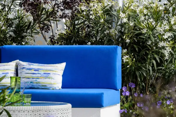 Blue garden built in seating