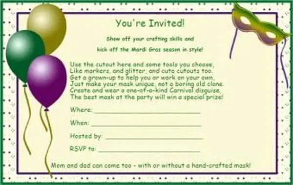 키즈 마디 그라 파티 초대장