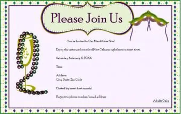 성인 마디 그라 파티 초대장