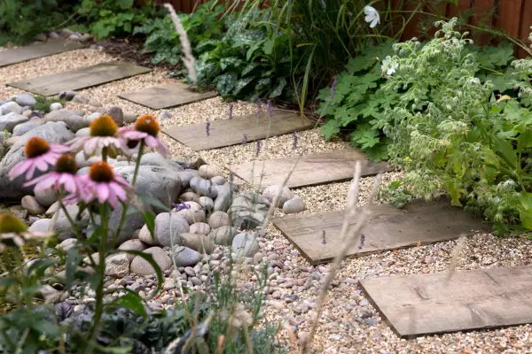 Garden path created using sleepers and gravel