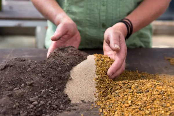 Mixing soil, sand and grit for alpines