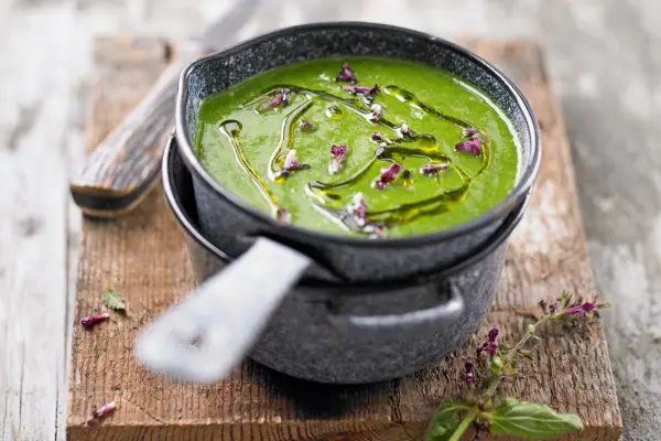 An attractive serving of nettle soup