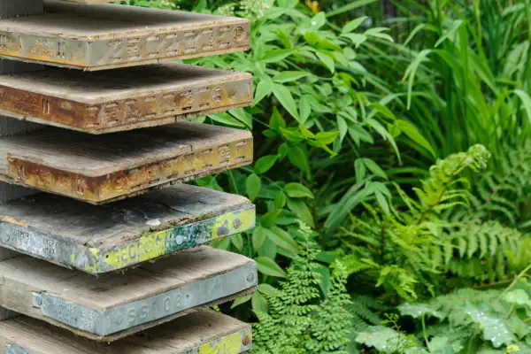 Low garden boundary made from scaffold boards