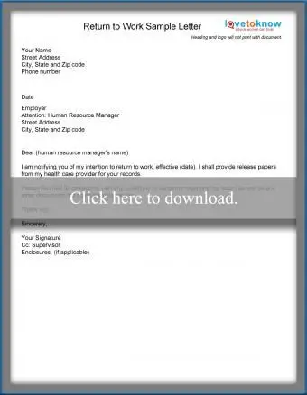 Scarica la lettera di ritorno al lavoro