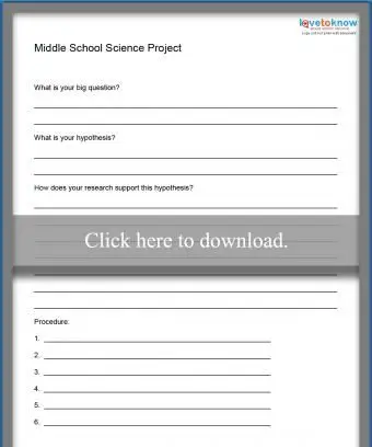 Feuille de travail du projet scientifique au collège