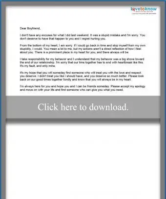 list z przeprosinami