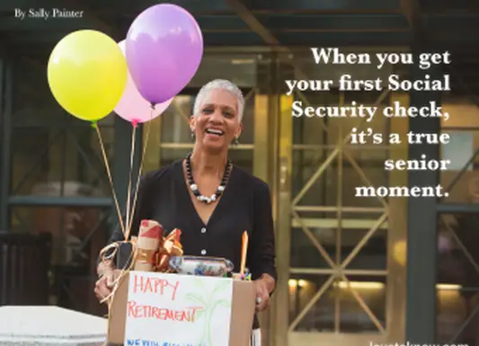 Citazione di un anziano sulla pensione e l'immagine di una donna che lascia il posto di lavoro