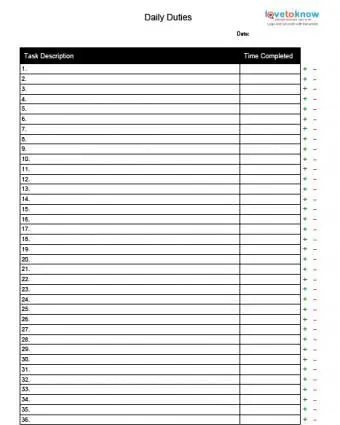 lista codziennych obowiązków