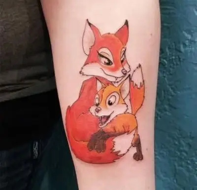 Cartoon Fuchs und Kit Tattoo von Zach Alvey