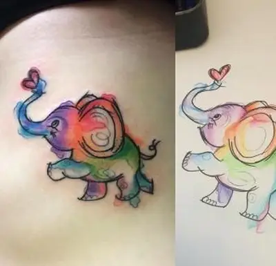 תמונה של קעקוע פיל חמוד בצבעי מים