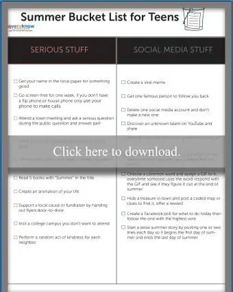 Liste de seaux d'été pour adolescents