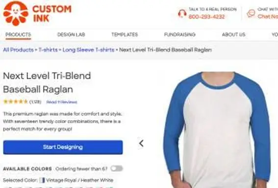 Zrzut ekranu niestandardowej koszuli z raglanowymi rękawami