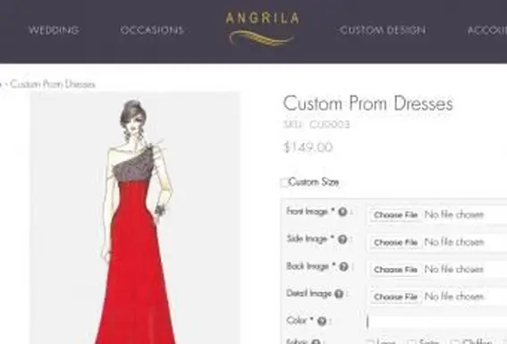 Zrzut ekranu strony Agrila Custom Prom Dress