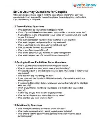 50 domande sui viaggi in auto per le coppie