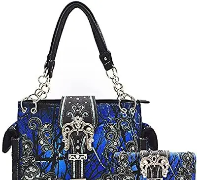Ensemble sac à main et portefeuille western à boucle de couronne camouflage