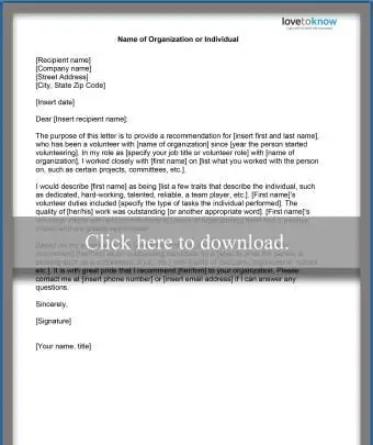 Lettre de recommandation des bénévoles