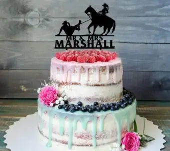 ウエスタンウェディングウッドケーキトッパー