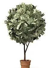 Uma árvore de casamento artificial com dinheiro anexado